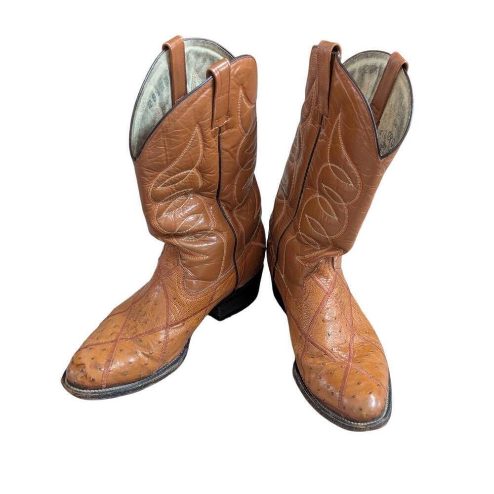 Guerrero Brown Cowboy Boots US 10.5 Made In Mexico Ostrich Lizard Leather
